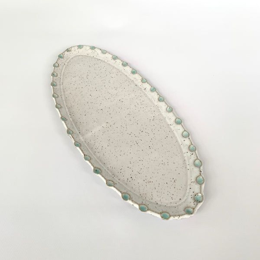 Pottery Bari Moss | Oval Serving Tray, Large Seashell