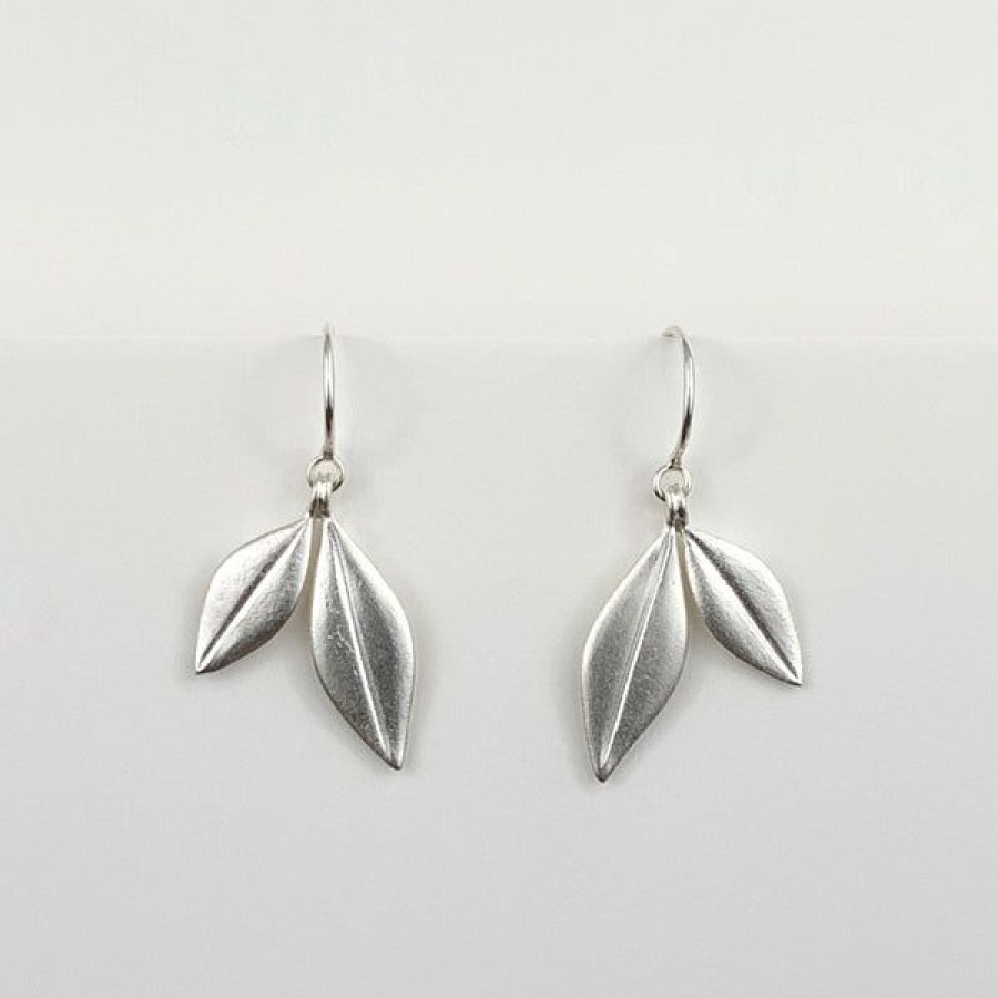 Jewelry Elise Moran | Silver Double Olive Leaf Earrings