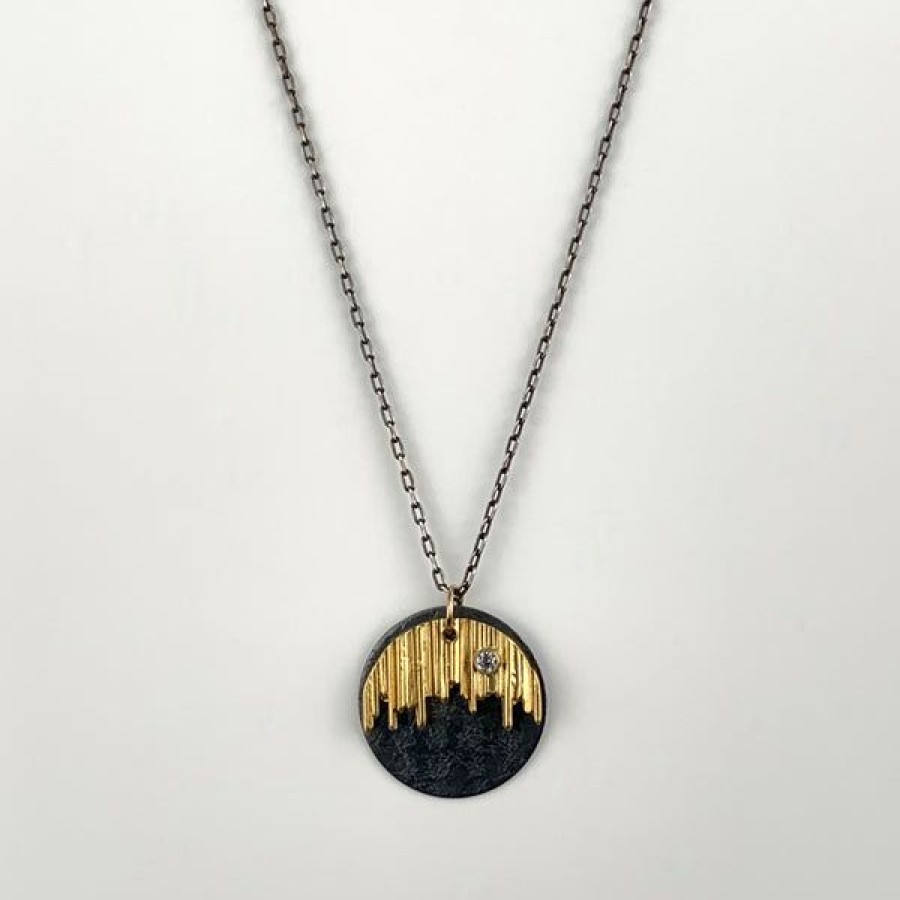 Jewelry Austin Titus Studio | Oxidized Disc With Vermeil Grid