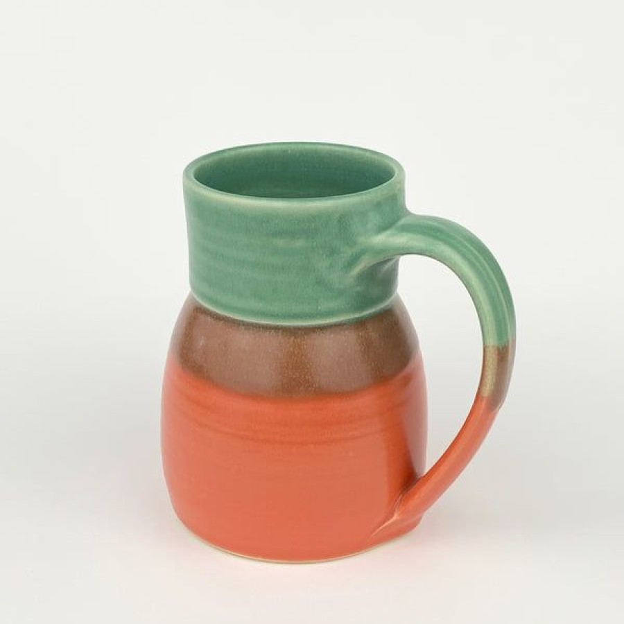 Pottery One Acre Ceramics | Tall Mug With Wide Base,Green/Orange