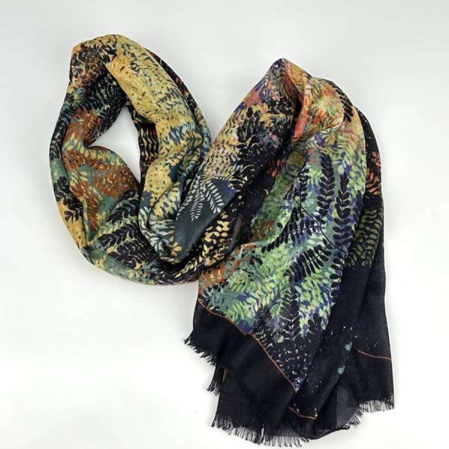 Accessories Kinross Cashmere | Falling Leaves, Black Multi