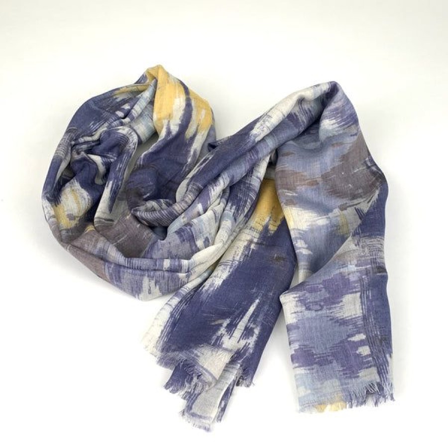 Accessories Kinross Cashmere | Indigo Multi Ikat Print Scarf