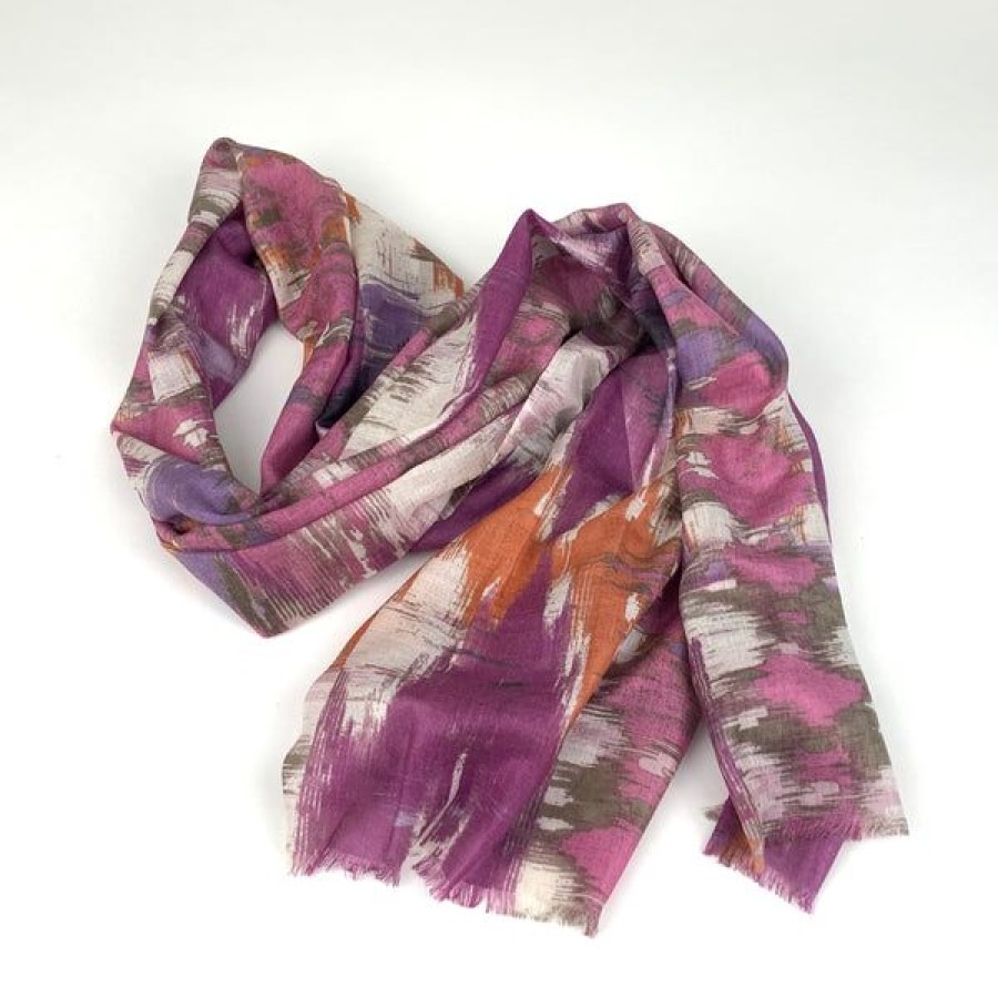 Accessories Kinross Cashmere | Black Cherry Ikat Scarf