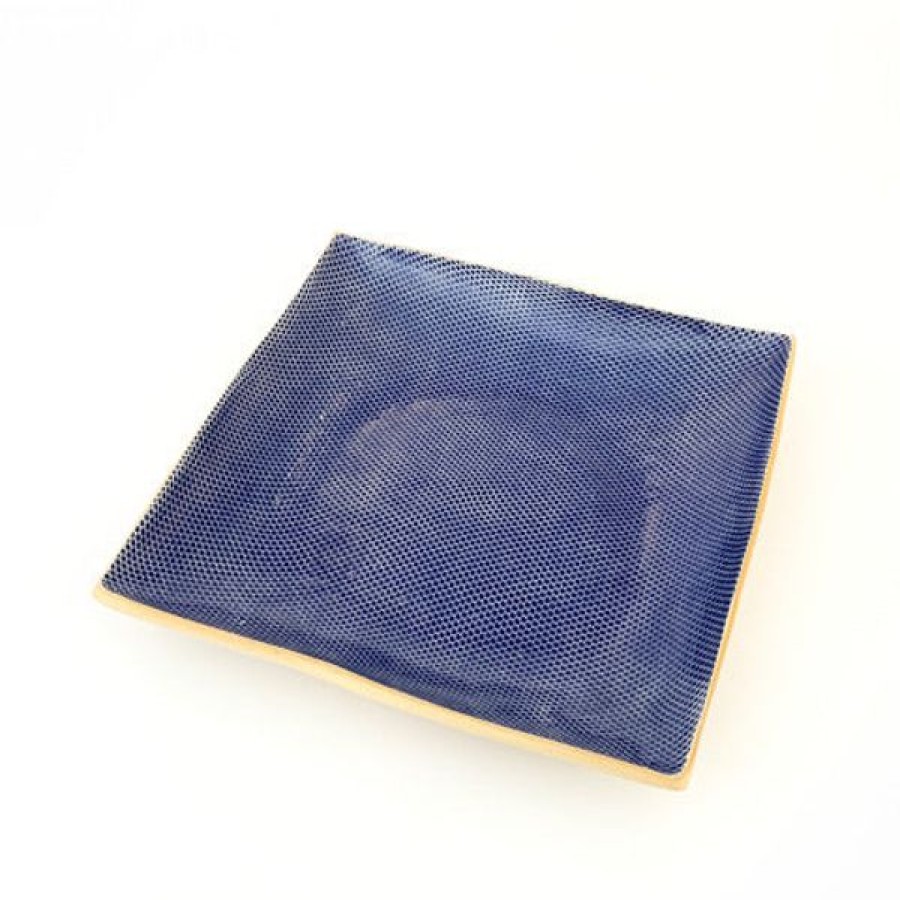 Pottery Terrafirma Ceramics | 11" Square Tray Honeycomb, Cobalt