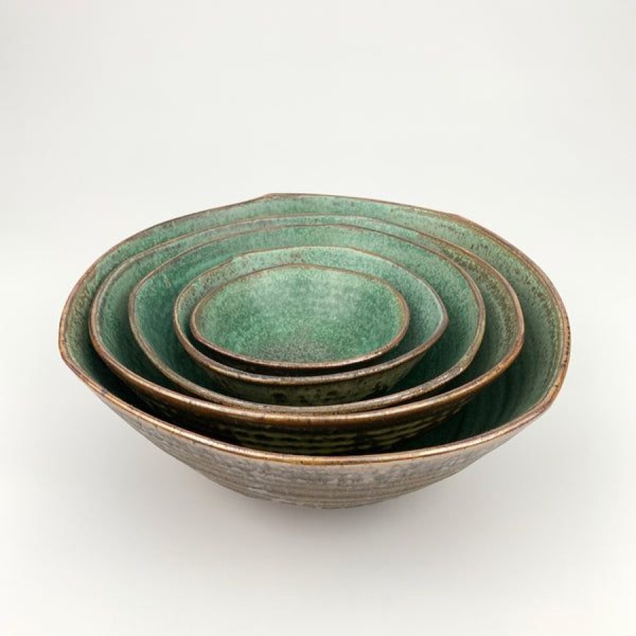 Pottery Kerry Brooks | Set Of Five Green Glazed Bowls