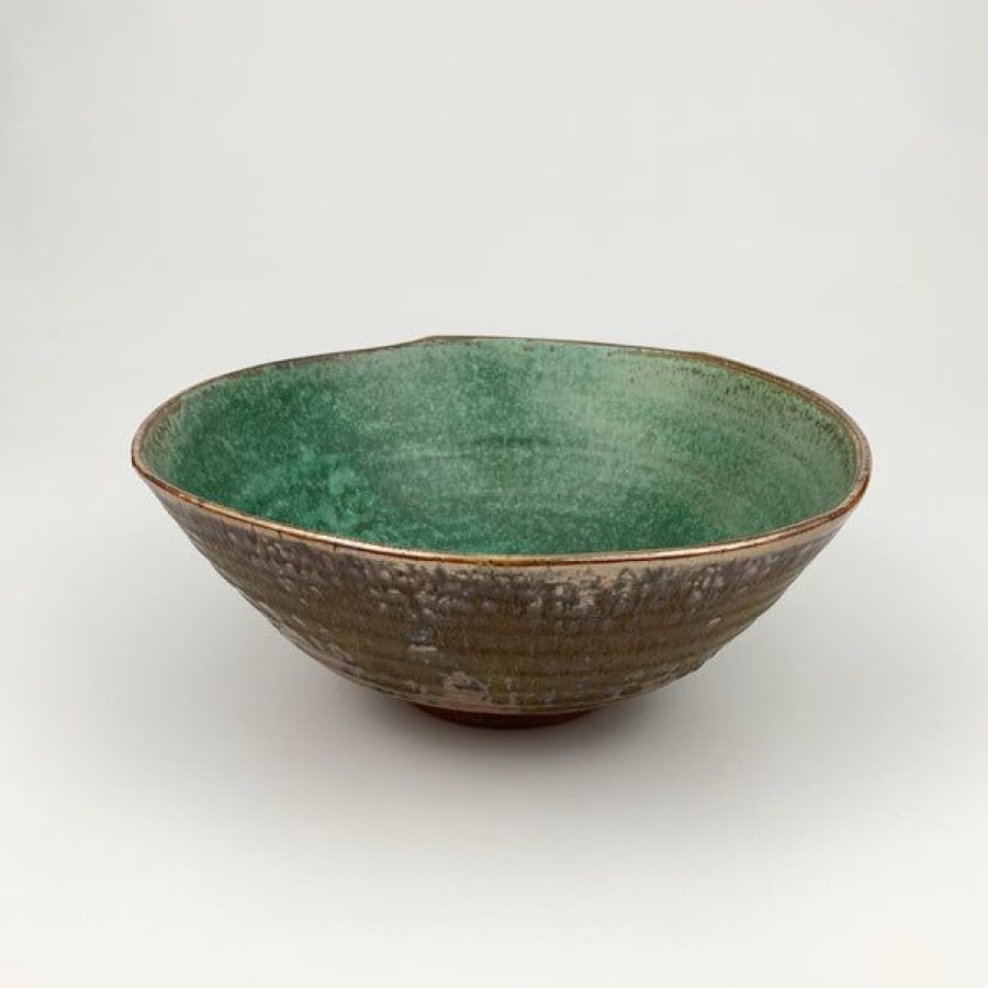 Pottery Kerry Brooks | Off Center Bowl With Green Glaze, Jumbo