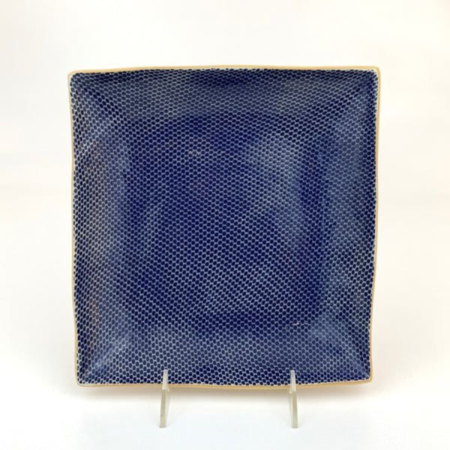 Pottery Terrafirma Ceramics | 9" Square Tray, Honeycomb Cobalt