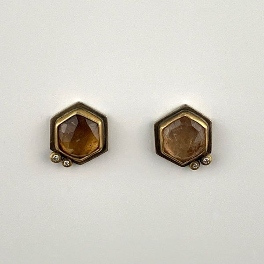 Jewelry Khalsa, Ananda | Hexagon Peach Sapphire Studs