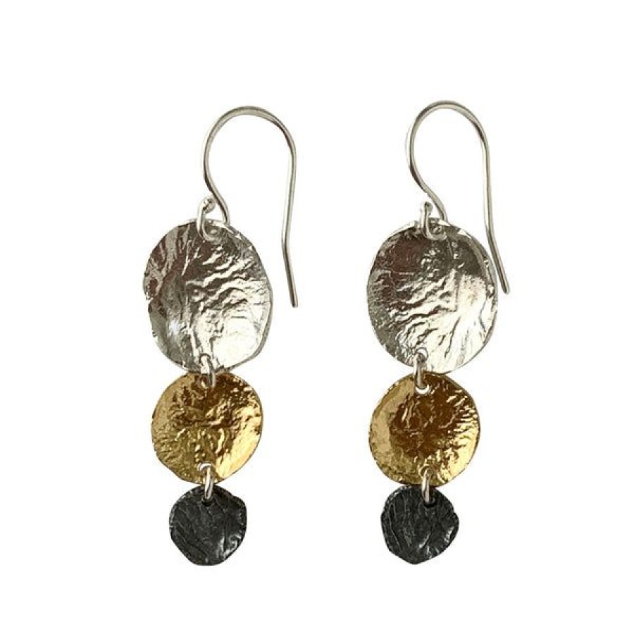 Jewelry Saphirim Rahav | Mixed Metal Earrings 3 Disks