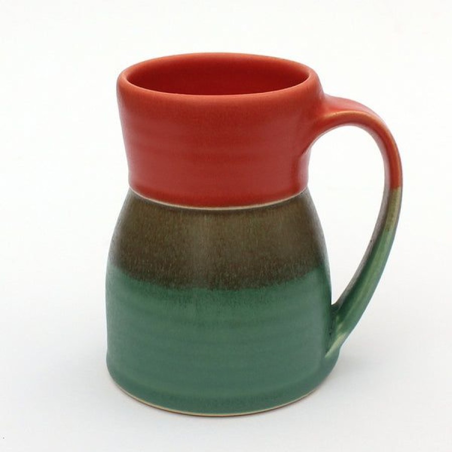 Pottery One Acre Ceramics | Tall Mug With Wide Base, Orange/Green