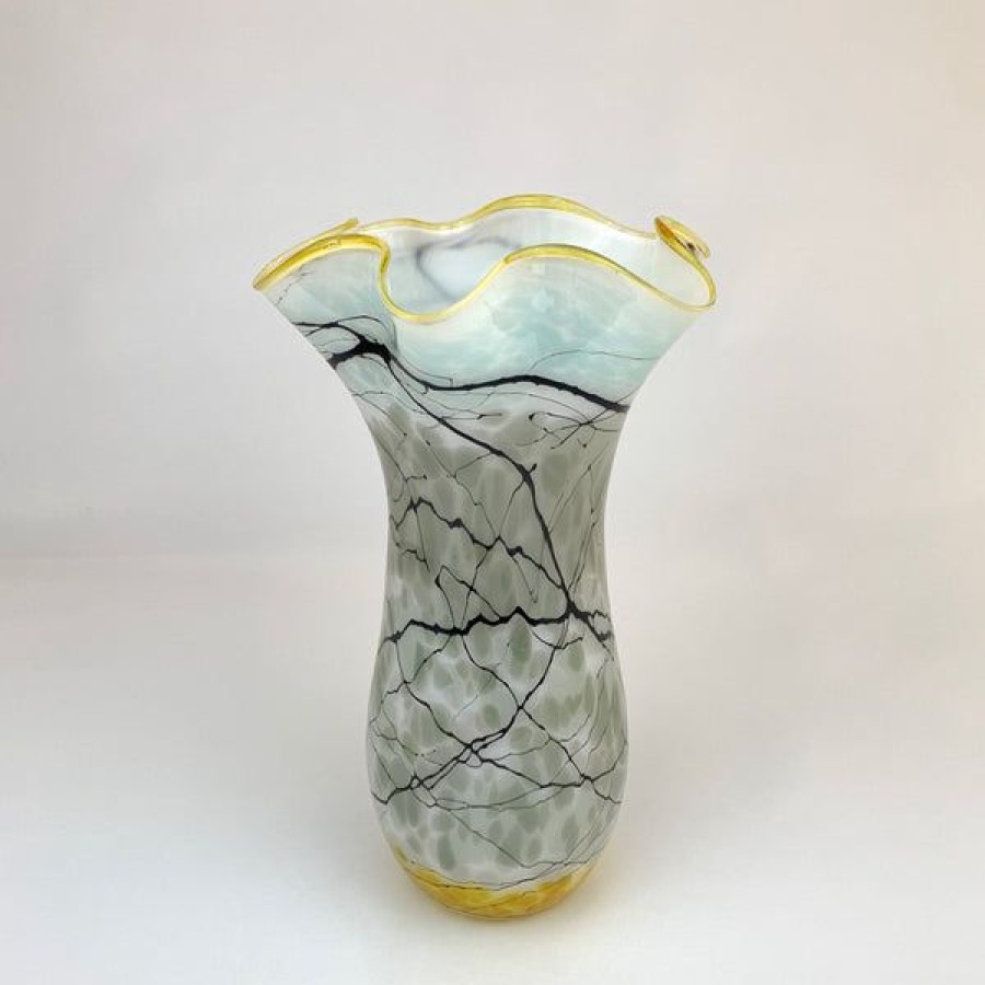 Fine Art Glass Rocks | Grey Lightning Large Fluted Vase