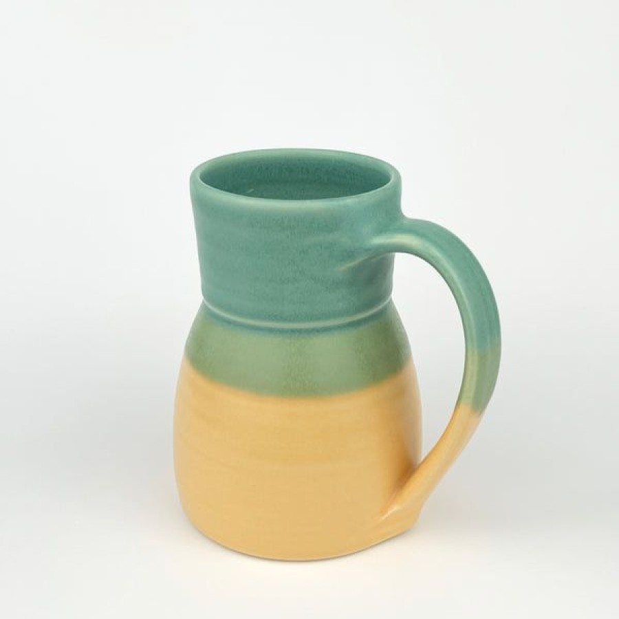 Pottery One Acre Ceramics | Tall Mug With Wide Base, Blue/Yellow