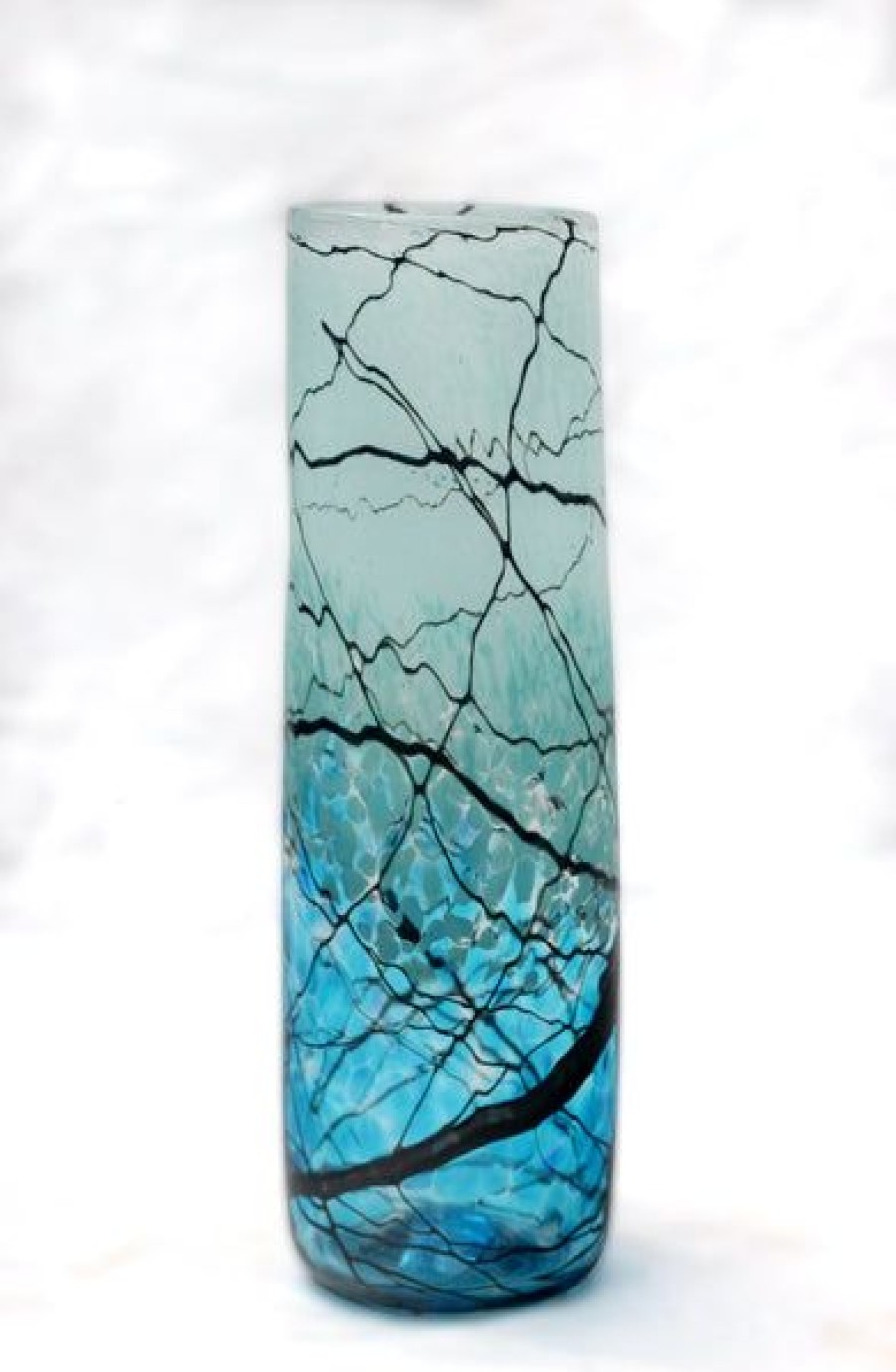 Fine Art Glass Rocks | Sm Cylinder Vase Aqua Lightning