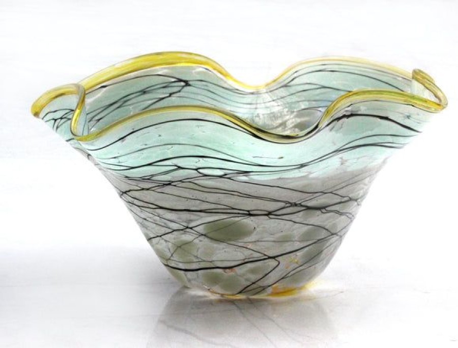 Fine Art Glass Rocks | Grey Lightening Sm Fluted Bowl